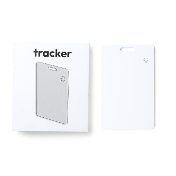 Personalised card-format ABS tracker with wireless charging