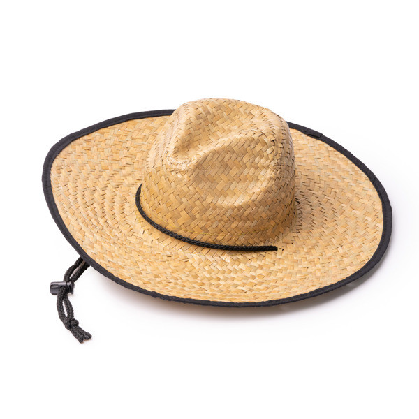 Personalised natural straw hat with adjustable cord