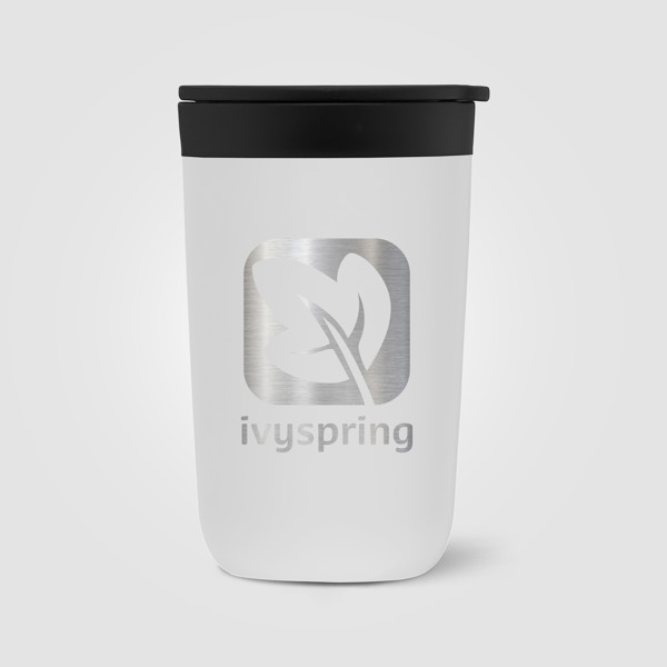 Gobelet Discovery en acier inoxydable avec doublure plastique – 415 ml - Blanc / Jet d’encre 4 couleurs