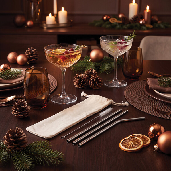 Reusable stainless steel 3 pcs straw set