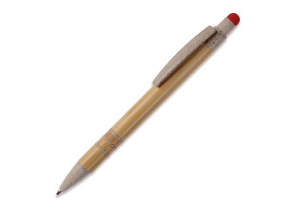 Ball pen bamboo and wheatstraw with stylus - Beige / Red