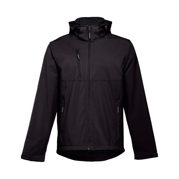 THC ZAGREB. Men's softshell jacket with detachable hood and rounded back hem - Black / XXL