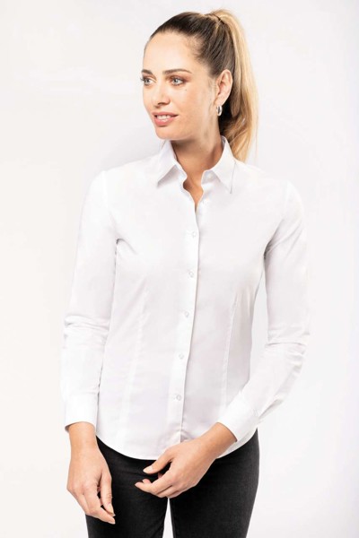 Ladies' Long-Sleeved Stretch Shirt - White / 2XL