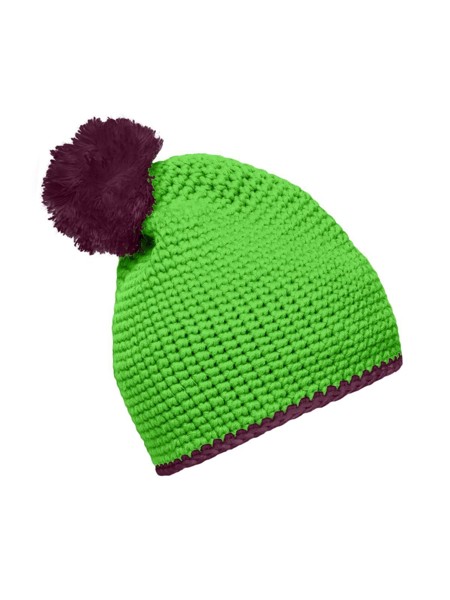 Pompon Hat with Contrast Stripe - Carbon / Red