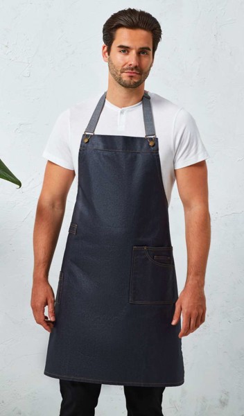'District' Waxed Look Denim Bib Apron - Black Denim