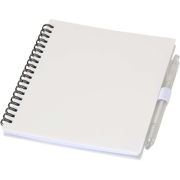 Ensemble carnet à couverture souple en plastique recyclé et stylo bille (encre bleue) Niove - Blanc