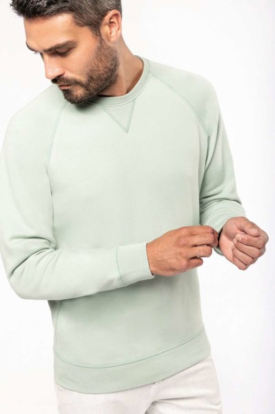 Men's Organic Cotton Crew Neck Raglan Sleeve Sweatshirt - Snow Grey / L