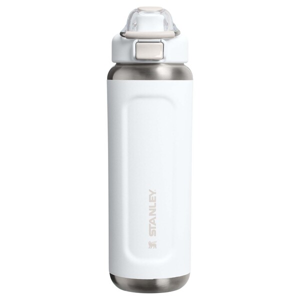 Garrafa de água isolada em aço inoxidável reciclado Stanley Classic Wellspring 710 ml - Branco