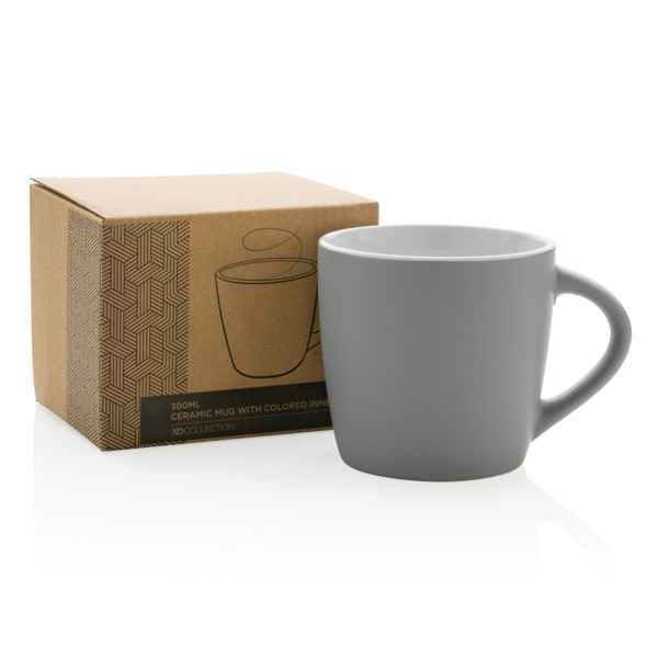 Keramický hrnek s barevným vnitřkem 300ml - Šedá / Bílá
