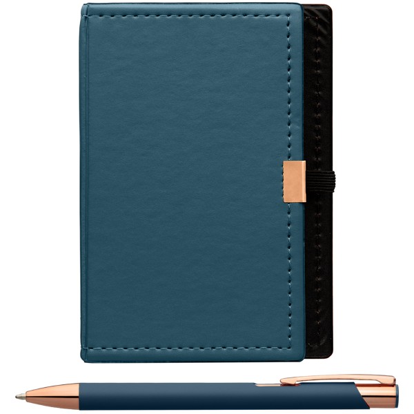 Coffret Bloc-notes et stylo Crosby en Rose Gold - Bleu marine / Jet d’encre 4 couleurs