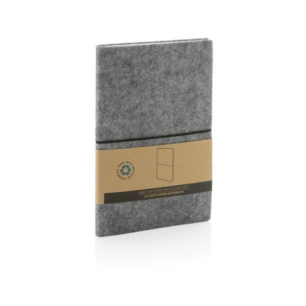 GRS certified recycled felt A5 softcover notebook - Grey