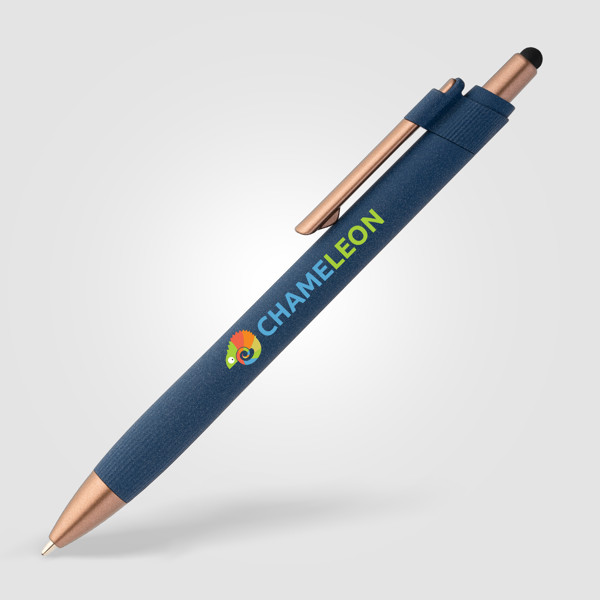 Stylo bille stylet York, plastique recyclé, finition bronze - Bleu marine / Sérigraphie