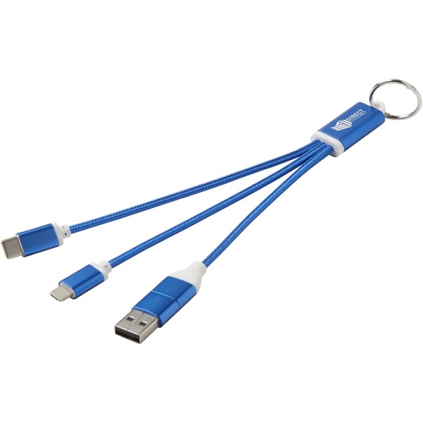 Câble de charge 4-en-1 Metal en aluminium recyclé avec porte-clés - Bleu royal
