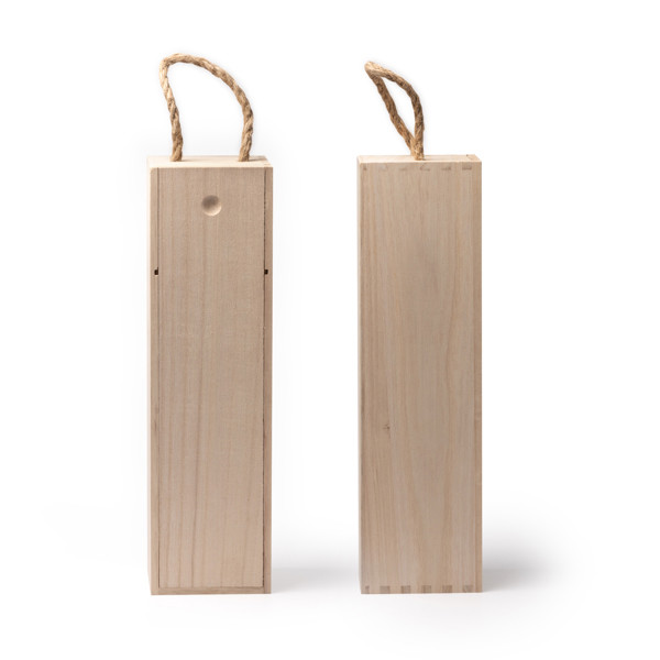 Caja de madera personalizada para botella de vino con asa y soporte para cuello