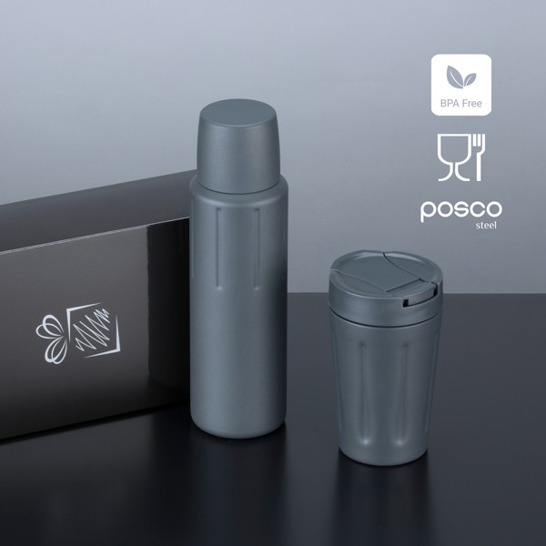 Scandic Set: Coffee Mug And Thermos - Gray