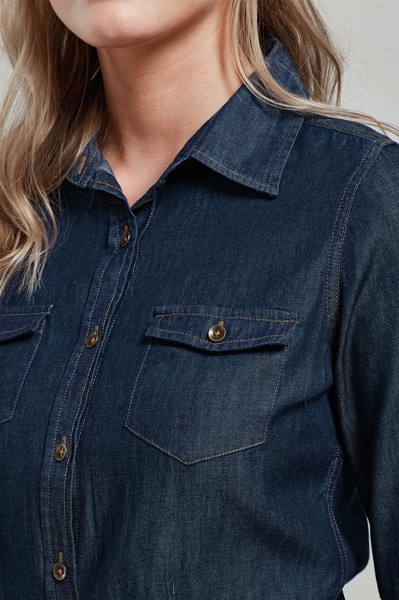 Women's Jeans Stitch Denim Shirt - Black Denim / 2XL