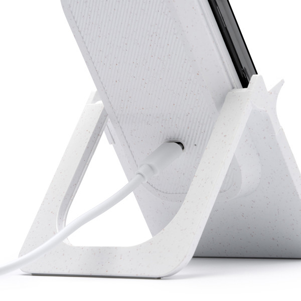 Cargador inalámbrico plegable personalizado de fibra de trigo y bambú 10W con soporte multiposición