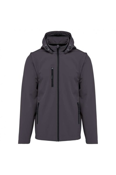 Unisex 3-Layer Softshell Hooded Jacket With Removable Sleeves - Titanium / 5XL