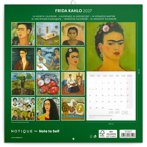 Notique Poznámkový Kalendář Frida Kahlo 2027, 30 x 30 cm - Východní