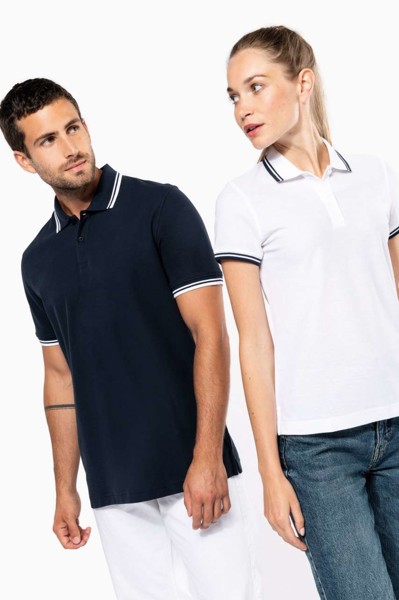 Ladie's Short-Sleeved Poloshirt With Contrasting Piping - White / Black / S