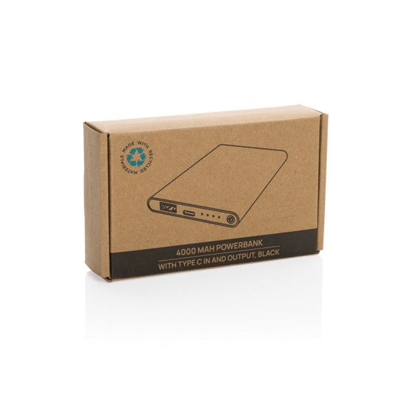 Powerbanka 4000mAh s USB C z RCS recykl. plastu a hliníka - Čierna