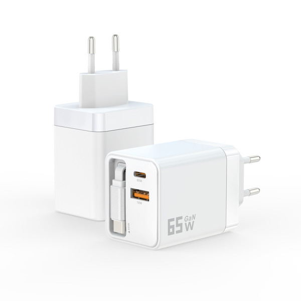 Charging adapter 65W with built-in USB-C cable - WHITE