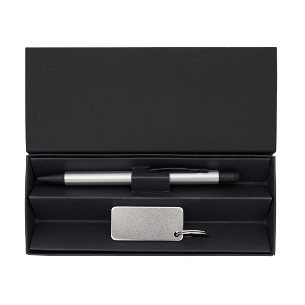 Couple pen and keychain gift set - Silver