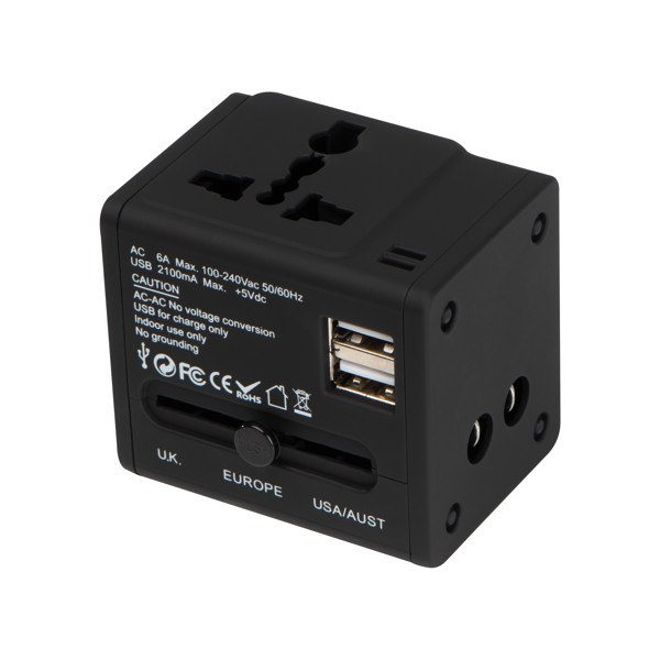TADDEO Adaptor călătorie cauciucat - Black
