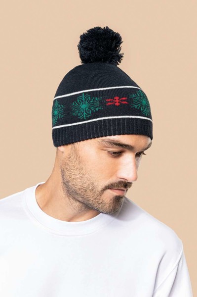 Beanie With Christmas Patterns - Off White