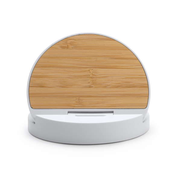 Soporte cargador inalámbrico personalizado de bambú y ABS 10W plegable con indicador luminoso