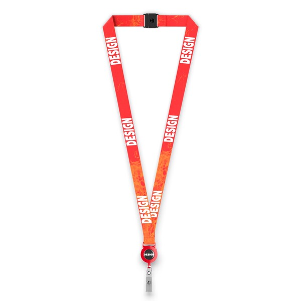 Polyester sublimation badge reel lanyard - Fire Red / 15mm width / Safety breakaway