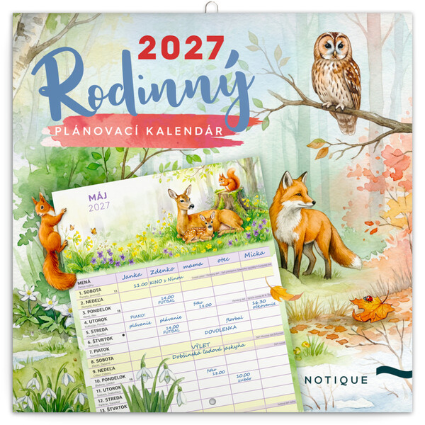 Notique Rodinný Plánovací Kalendár Zvieratká 2027, 30 x 30 cm