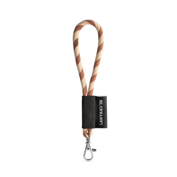 SET Lanyard TUBE Short (Ø 7 mm) s karabínou 9 mm - Hnedá / Béžová