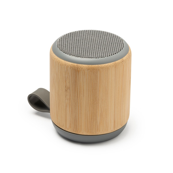 Altavoz inalámbrico personalizado de bambú 3W con asa de silicona