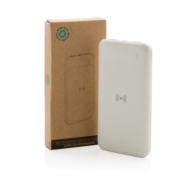 RCS standard recycled plastic wireless powerbank - White