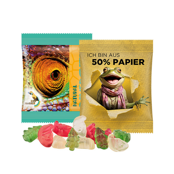 Minitüte, 10 g, Papierfolie weiß, Trolli Weihnachtsmischung | Folie mit ca. 50 % Papieranteil, weiß