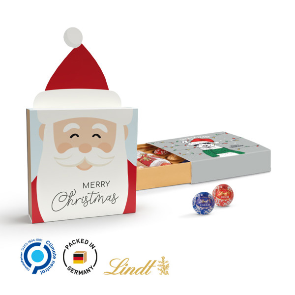 Lindt Präsent Weihnachten, Weiß / 44G / Werbeschuber Weihnachtsmütze: Karton, Weiß; Inlay: Kunststoff