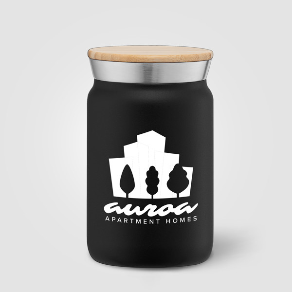 Gobelet Nordic de 265 ml en acier inoxydable à double paroi revêtu de cuivre avec couvercle en bambo - Noir / Sérigraphie