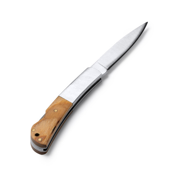 Personalised pocket knife with natural wood handle and stainless steel blade