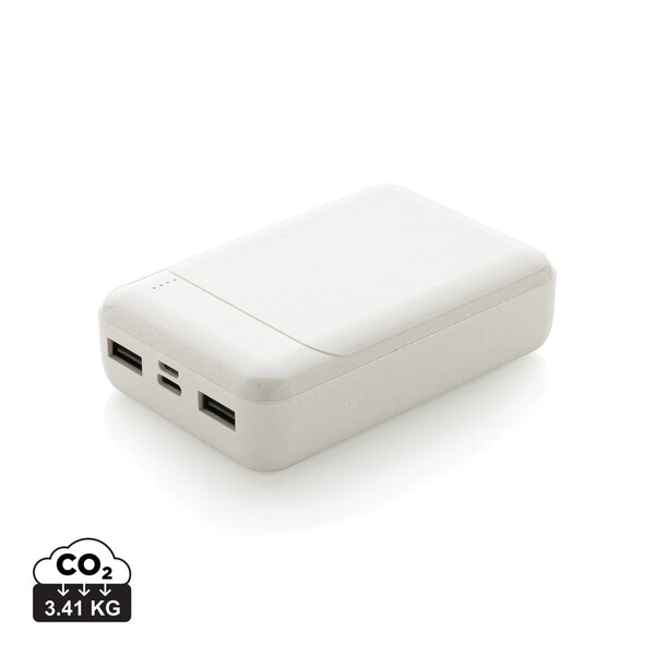 RCS standard recycled plastic 10.000 mAh powerbank - White