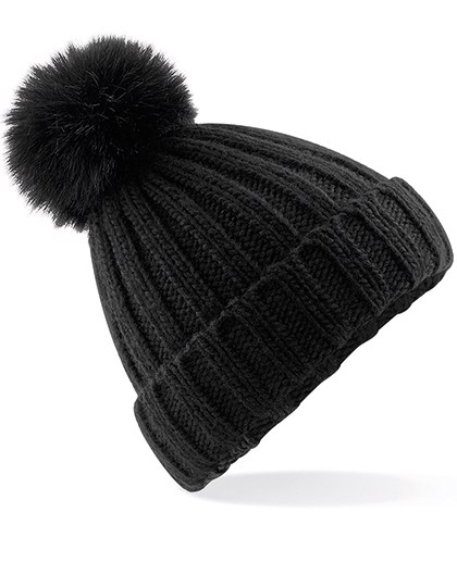 Verbier Faux Fur Pop Pom Chunky Beanie - Black / One Size