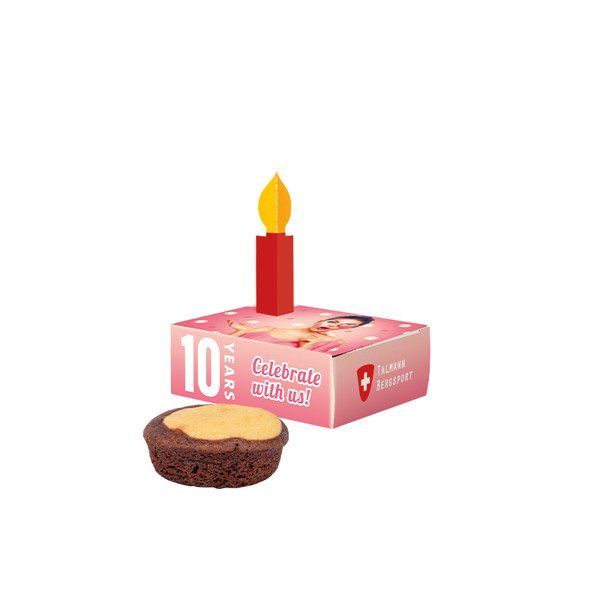 Mini Cake congratularions box, white cardboard, Bahlsen mini butter sponge cake