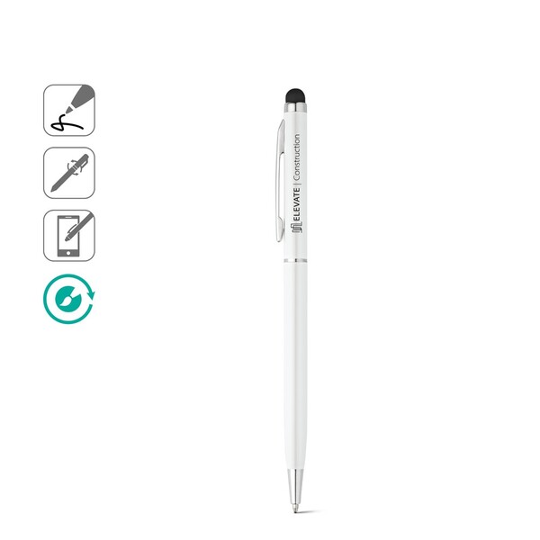 ZOE BK. Kemijska olovka sa dodirnim vrhom od aluminija - Bijela