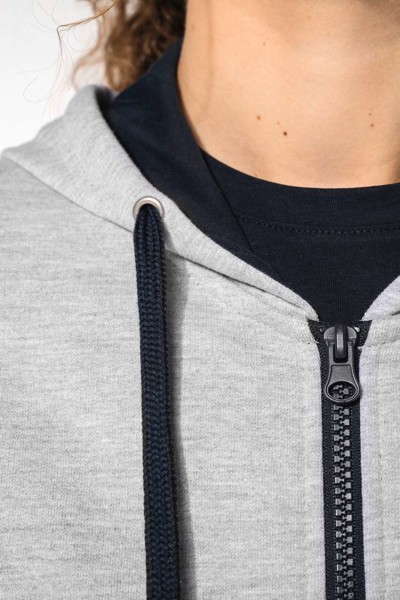 Ladies’ Contrast Hooded Full Zip Sweatshirt - Black / Red / S