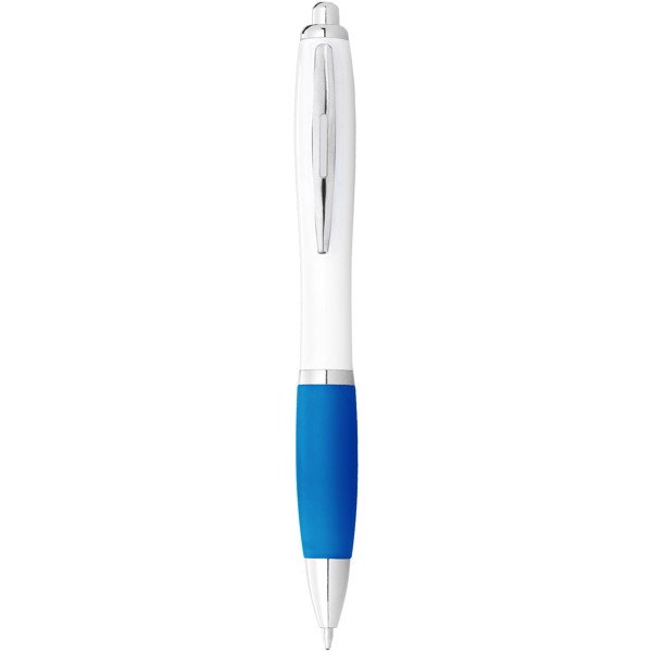 Nash ballpoint pen with white barrel and coloured grip - White / Aqua