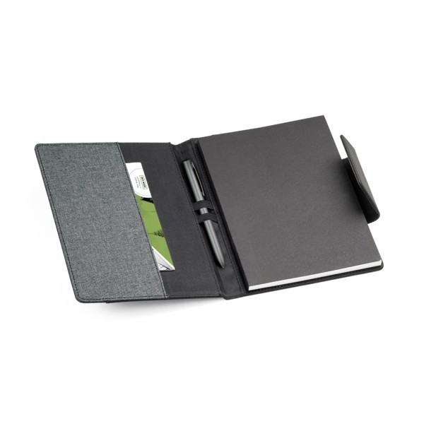 RUSSEL. Couverture en PU et tissu polyester avec bloc-notes A5 avec pages unies - Gris