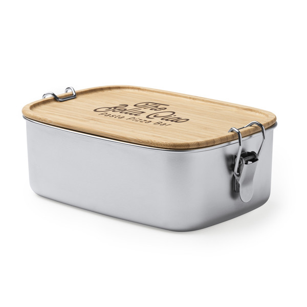 Personalised stainless steel lunch box 1 litre with bamboo lid
