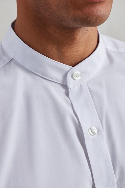 Banded Collar 'Grandad' Long Sleeve Shirt - White / M