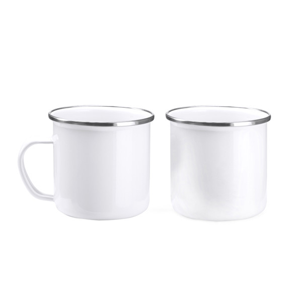 Personalised enamel metal mug 370 ml with silver rim retro style