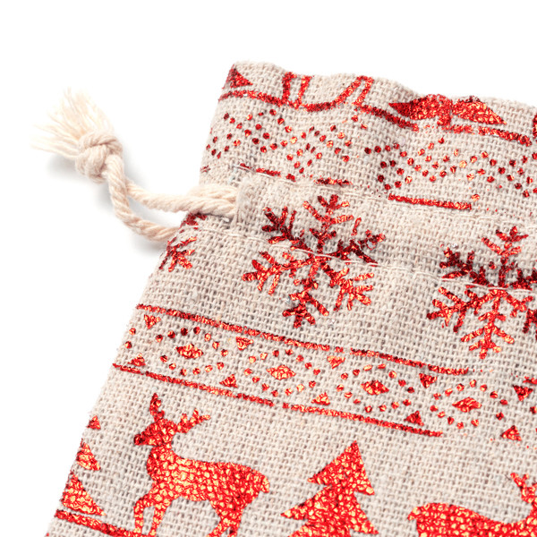 Personalised christmas gift bag in reusable cotton with festive print